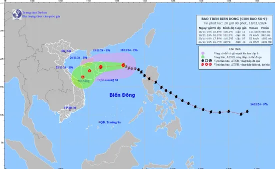 Bão số 9 giật cấp 14, cách quần đảo Hoàng Sa khoảng 480 km