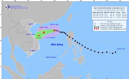 Bão số 9 giảm tốc, sẽ suy yếu dần thành áp thấp nhiệt đới