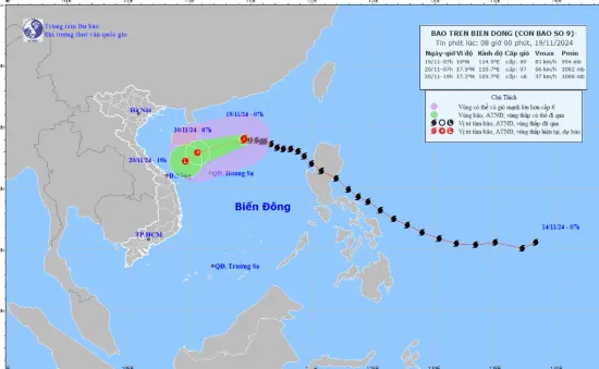 Bão số 9 giật cấp 11, cách quần đảo Hoàng Sa khoảng 350 km