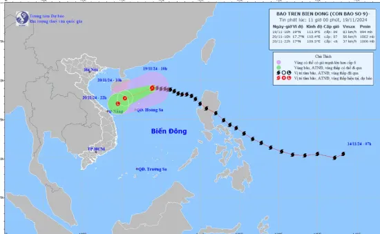 Bão số 9 tiếp tục suy yếu, cách quần đảo Hoàng Sa khoảng 300 km