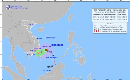 Bão số 10 giật cấp 10, di chuyển theo hướng Tây Tây Bắc