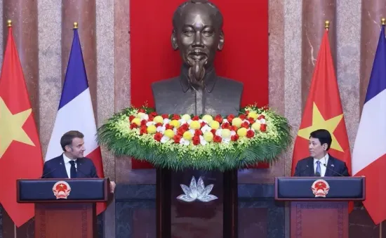 Chủ tịch nước Lương Cường và Tổng thống Pháp Emmanuel Macron gặp gỡ báo chí