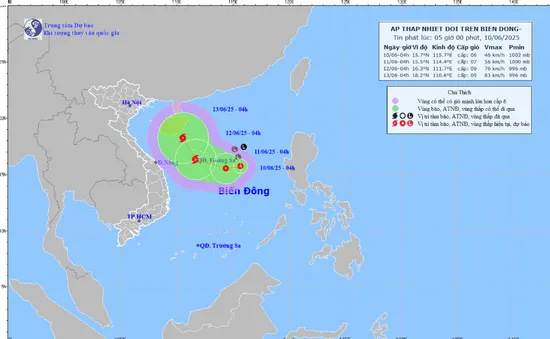 Vùng áp thấp đã mạnh lên thành áp thấp nhiệt đới