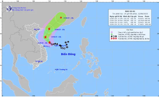 Bão số 1 di chuyển về phía Tây Nam đảo Hải Nam (Trung Quốc)