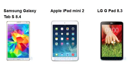 Galaxy Tab S 8.4 so tài cùng iPad Mini 2, G Pad 8.3