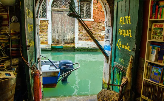 Cửa hàng sách dưới nước ở Venice, Italy