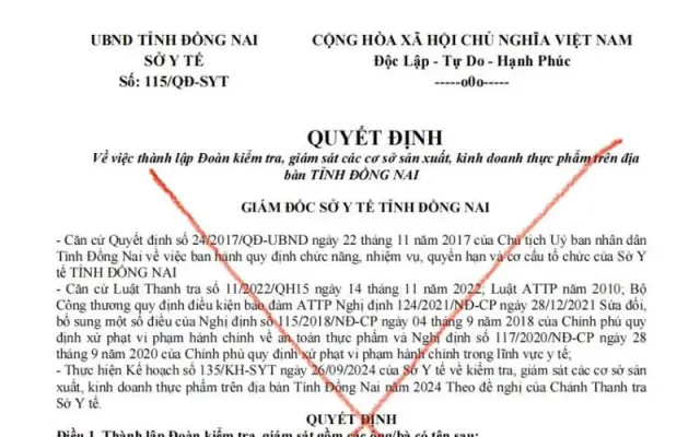 Đồng Nai: Giả mạo văn bản Sở Y tế để kiểm tra các cơ sở sản xuất, kinh doanh thực phẩm