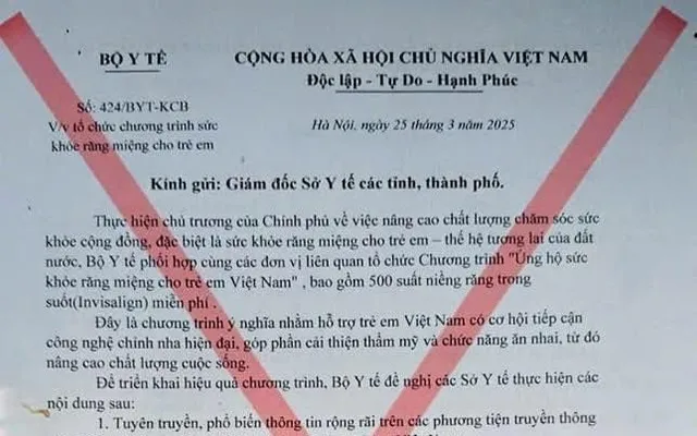 Cảnh báo giả mạo công văn Bộ Y tế về chương trình chăm sóc răng miệng trẻ em