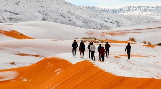 Snow in the Sahara desert