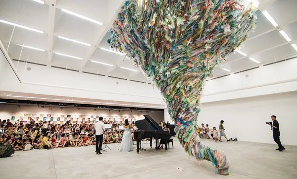 Artworks made from used plastic warn of environmental damage