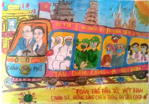 “Vietnamese train pushes back COVID-19” wins prize in child’s painting contest