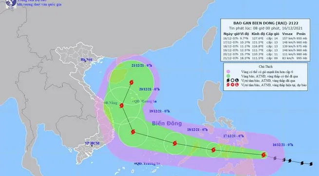 Tropical storm Rai to hit East Sea/South China Sea in next 24-48 hours