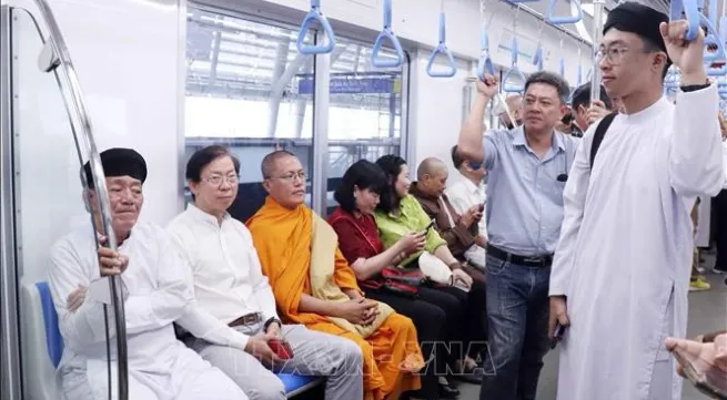 Ethnic, religious, intellectual representatives take trial ride on HCM City’s first metro line