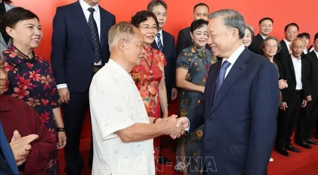 Top Vietnamese leader meets with Chinese representatives of friendship organisations, scholars