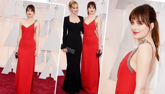 Chia tay bạn trai, sao phim "50 sắc thái" đến Oscar 2015 với mẹ